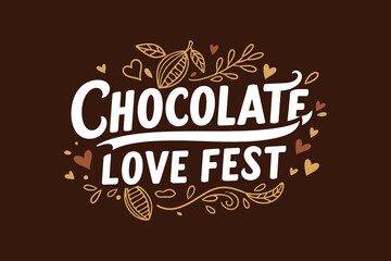 Chocolate Love Fest Typography vector art design– Cocoa Festival Lettering Design, Valentine Dessert Clipart, Romantic Sweet Treat Quote Art .