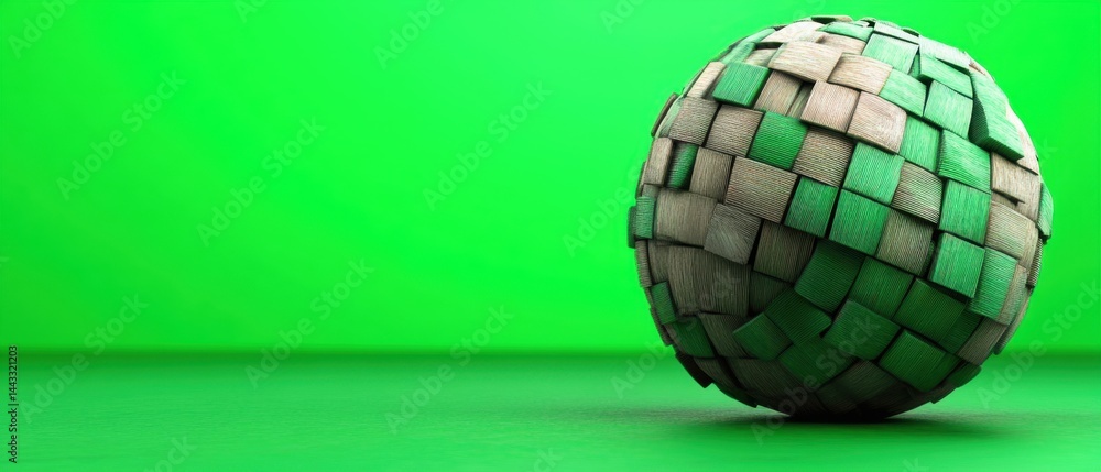 Aufkleber woven sphere of green and beige squares against a vibrant green backdrop creating a modern and abstr