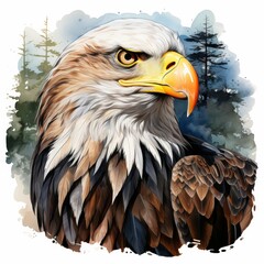 Obraz premium Majestic Eagle, Watercolor Style Isolate on White Background