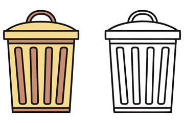 Two differently styled containers show a yellow trash can and a black outline