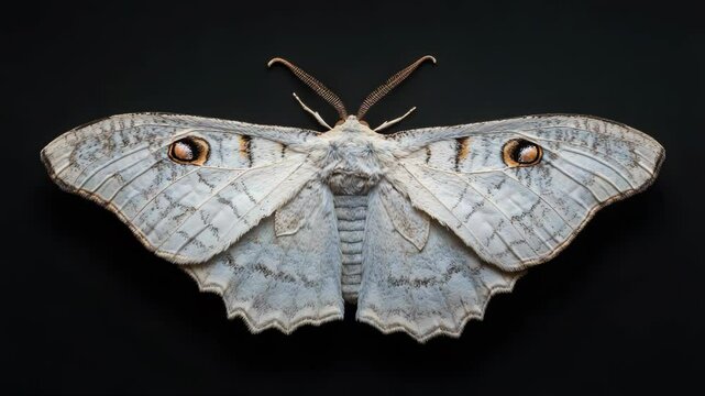 A close-up shot of a moth sitting on a black surface, awaiting its next move