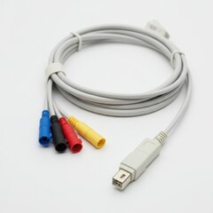 Electrocardiogram cable with colored leads isolated on white background