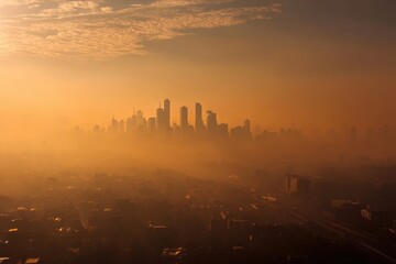 Obraz premium Melbourne Skyline Shrouded in Haze at Sunrise