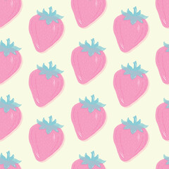 Fruits seamless hand drawn vector pattern with cute strawberry