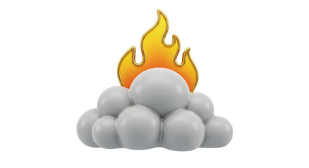 Isolated Cartoon Cloud Engulfed in Golden Flames