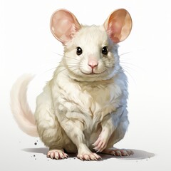Charming White Chinchilla, Watercolor Style Isolate on White Background