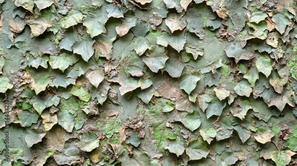 Poster lush green ivy climbing on a textured wall creating a natural background with a rustic and organic f