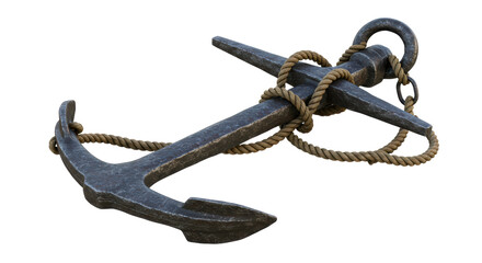 Isolated Rusty Anchor with Rope for Nautical Theme