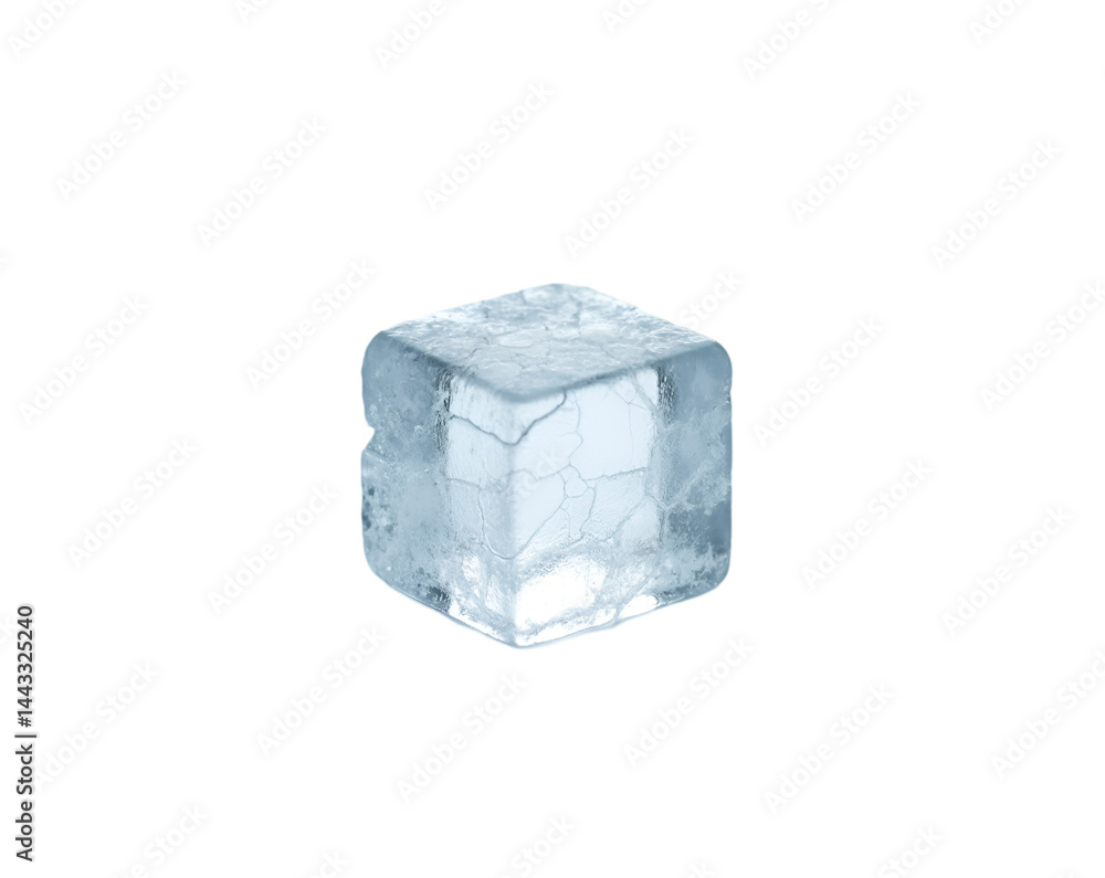 Poster a captivating close up shot showcasing a frosty ice cube with intricate cracks and partial transpare