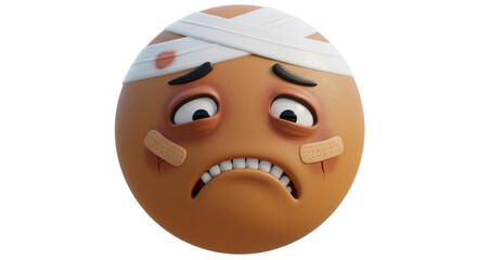 Isolated Injured Emoji with Bandage and Bruises