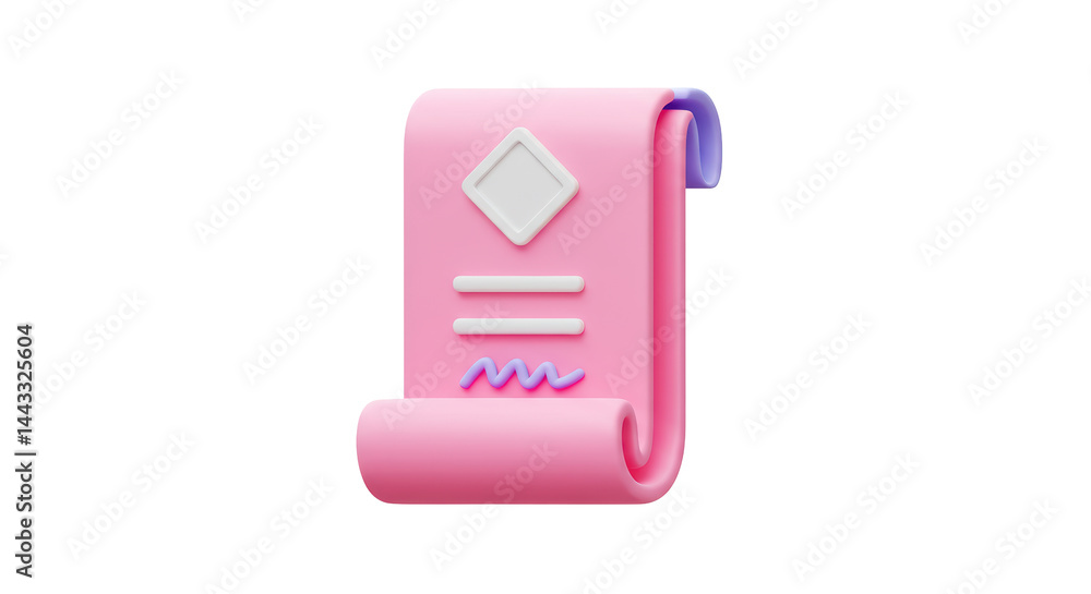 Poster isolated pink document scroll with abstract graphic elements