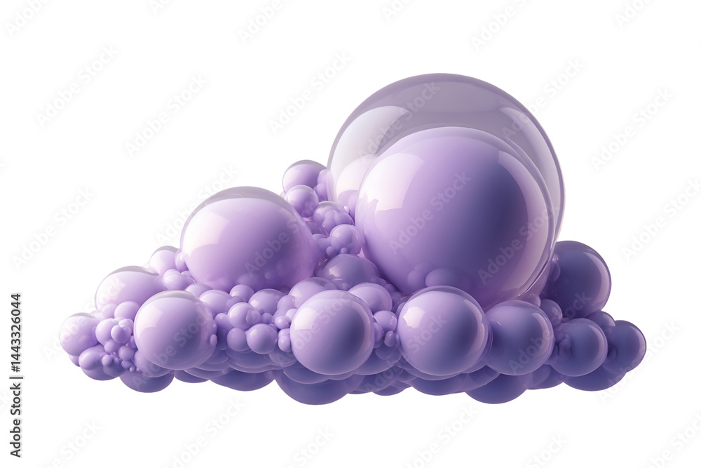 Poster a captivating cloud of soft purple bubbles floating in isolation, evoking a dreamy and ethereal atmo