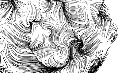 Black and white abstract art with swirling lines and dots. Perfect for modern design.