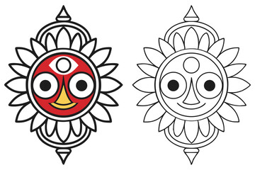 Jagannath face in color and line art showcases traditional Indian art forms nicely