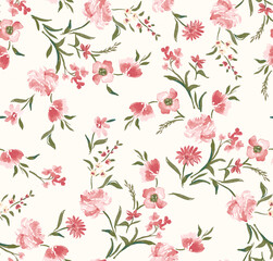 seamless pattern with pink flowers