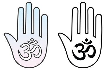 Om symbol is displayed on the hand in two styles with transparent background