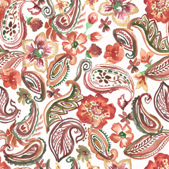 seamless pattern with paisley and flowers