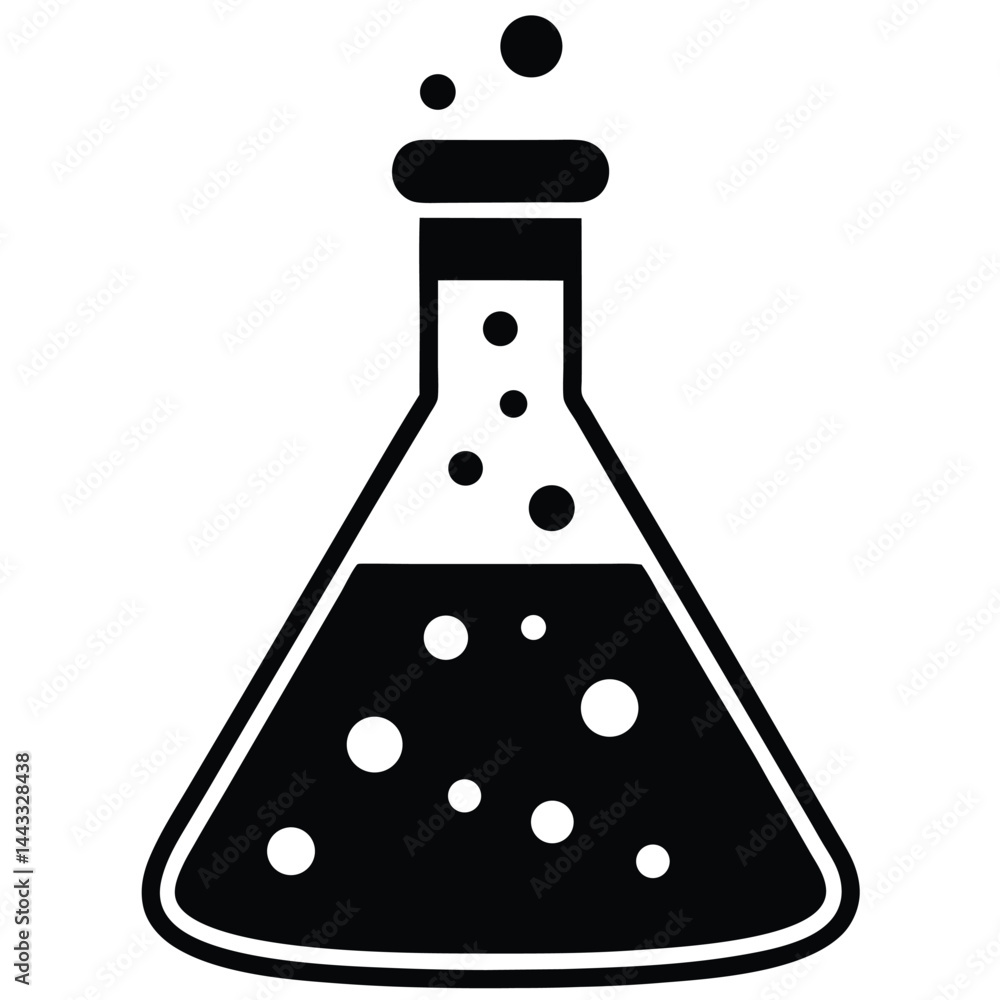 Poster isolated chemistry lab flask with bubbles on white background