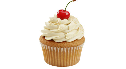 Isolated Vanilla Cupcake with Cherry Sweet Delight