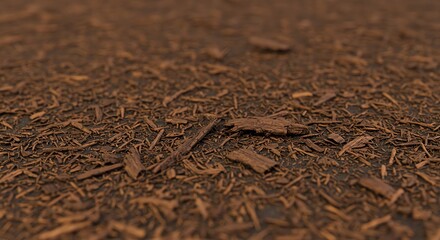 Ground Covered with Brown Wood Chips for Mulching or Landscaping