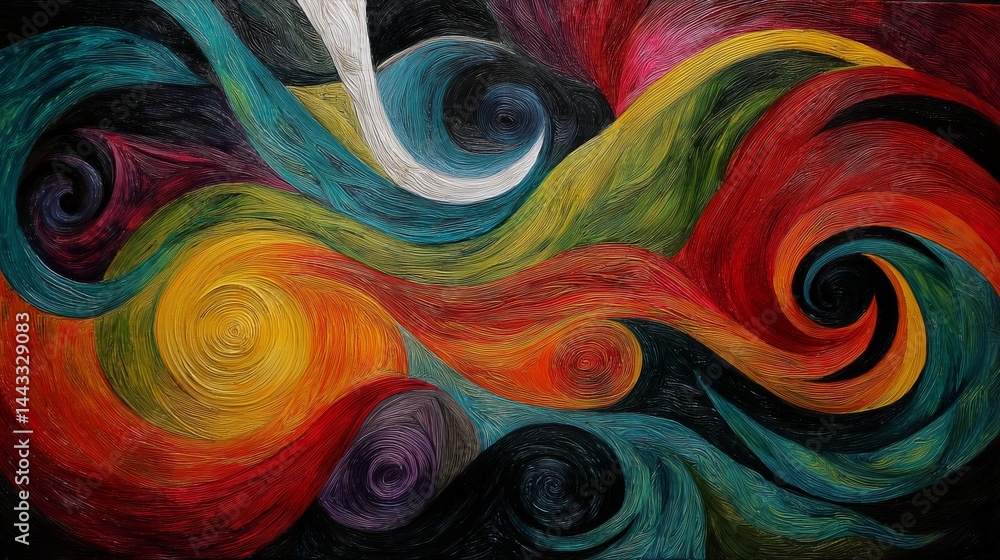 Poster vibrant abstract swirls of color creating dynamic flow and movement in a captivating artwork