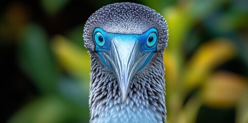 Intense Close-Up of a Blue-Footed Booby Bird Coastal Shoreline Wildlife Photography Natural Habitat Eye-Level Perspective
