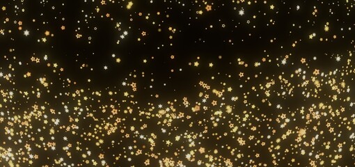Sparkling gold and white stars on black background. Perfect for holidays, celebrations, and magic.