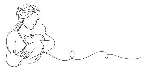 happy mother's day vector. mother and baby line art illustration