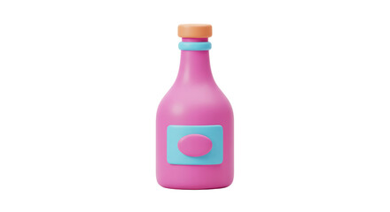 Isolated Pink Bottle of Sweet Liqueur with Blue Label