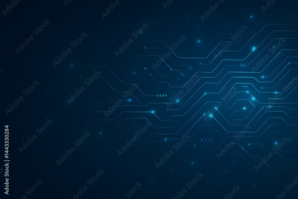 Poster digital pathways: an evocative digital rendering of intricate circuit board lines glows against a de