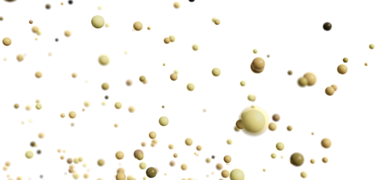 Soft, abstract image of numerous beige and brown spheres floating on a white background. Ideal for website banners, presentations, and more.