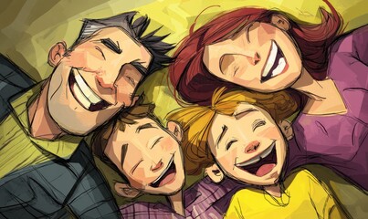 Happy family lying down, smiling