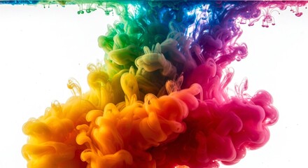 Obraz premium Colorful ink cloud swirling in water against a white background creating an abstract design art