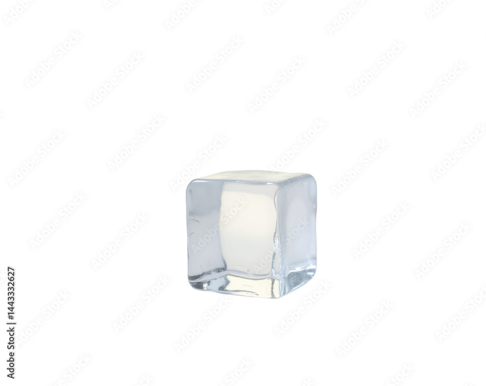 Poster a single, pristine ice cube stands alone, its sharp edges and flat surfaces reflecting the purity of