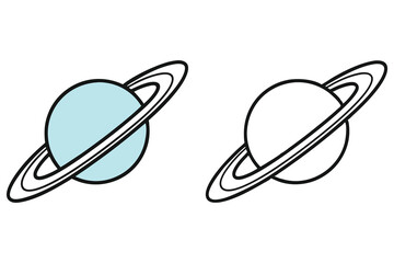 Two isolated Saturn planet vectors show a blue planet and white planet on white