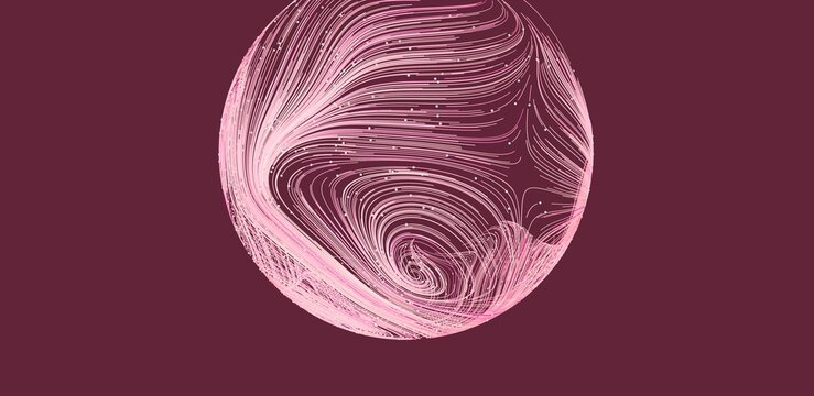 Pink sphere with swirling lines, abstract art, digital illustration, modern design.