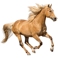 Obraz premium Palomino Horse Galloping with Flowing Mane and Tail isolated on transparent background