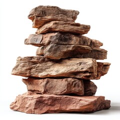 A stack of rough, flat stones arranged in a balanced pile against a plain white background.