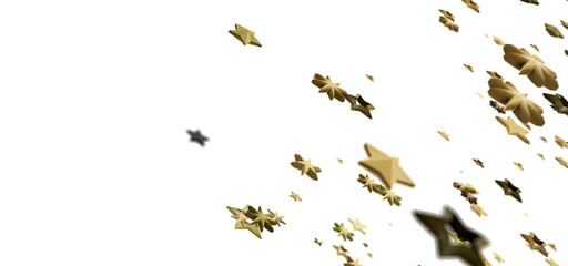 Abstract image of gold stars falling against a white backdrop. Perfect for festive designs.