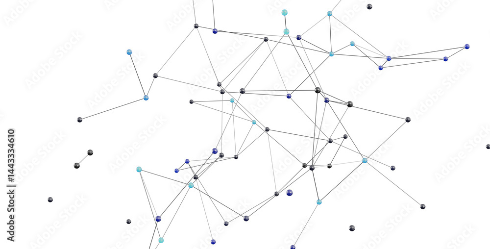 Fototapete 3D rendering of a network connection.  Abstract technology background with nodes and lines.