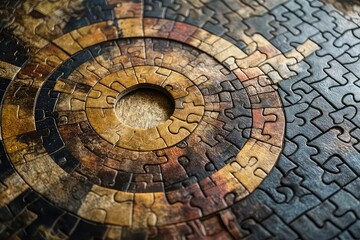 Fototapeta premium Architectural puzzle design, pieces yielding a radiant focal point