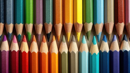 Vibrant Array of Colored Pencils in Double Row