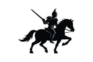 Silhouette art design of a toy knight on horse.eps
