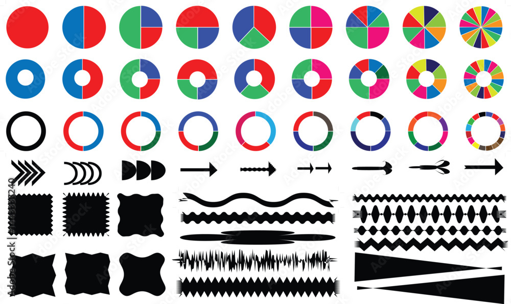 Poster vector set of numbers colorful pie chart set. pie chart circle. circle pie chart diagram. 2,3,4,5,6,