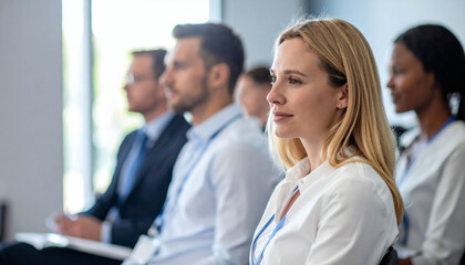 Fototapeta premium Business colleagues attending a conference for upskilling and professional development – Enhancing skills and career growth through learning
