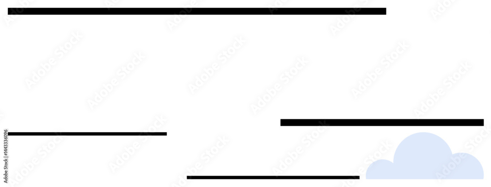 Poster parallel black lines suggesting text layout with a blue cloud accent at the bottom right corner. ide