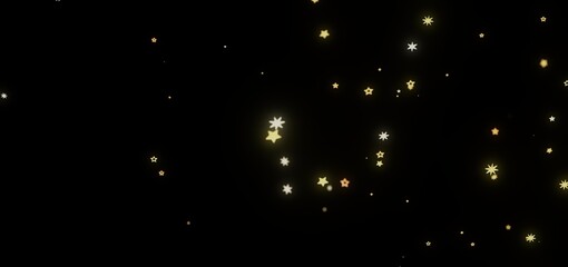 Sparkling gold stars twinkle on a black background. Perfect for holiday or celebration designs.