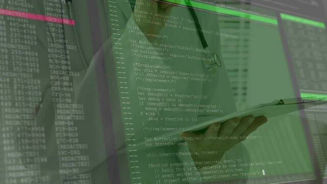 Woman holding tablet and using stylus while exploring console and editor overlay in technology lab
