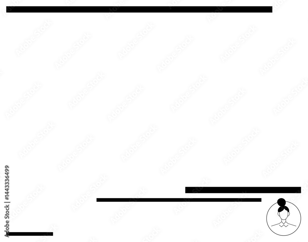 Poster horizontal lines of varying thickness and lengths crossing a blank background with an abstract figur