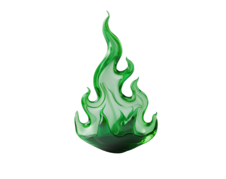 Abstract Green Flame Sculpture on White Background, Ethereal and Modern Art Illustration for Design Projects and Creative Visuals with Smooth lines and glossy finish - Powered by Adobe